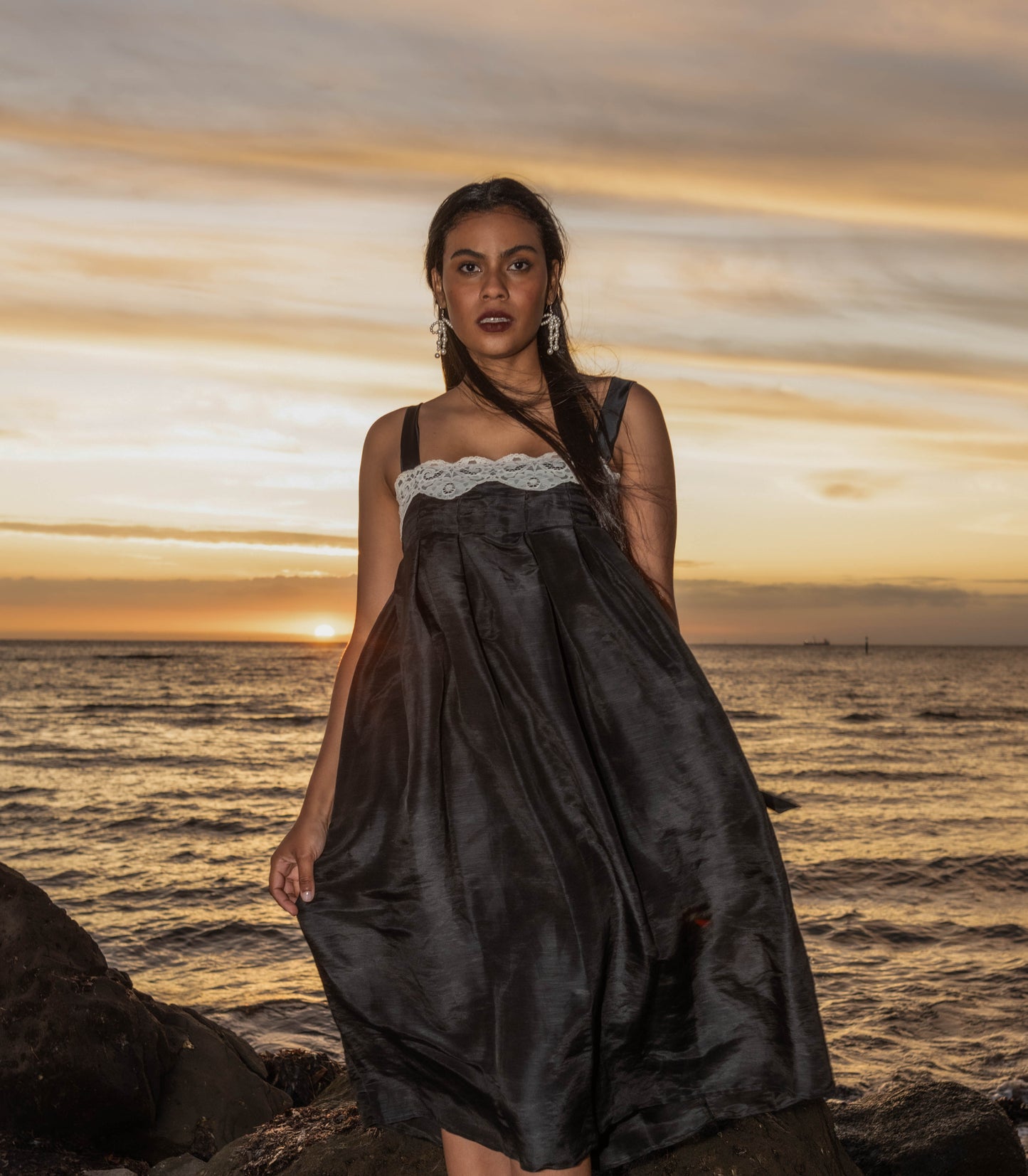 Empire Black Silk Dress