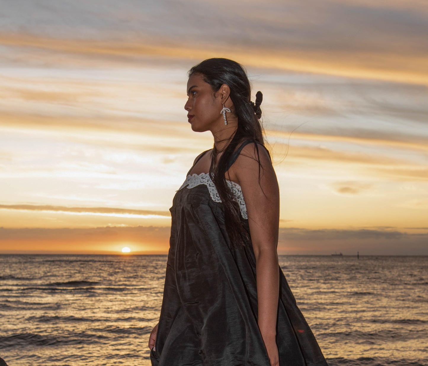 Empire Black Silk Dress