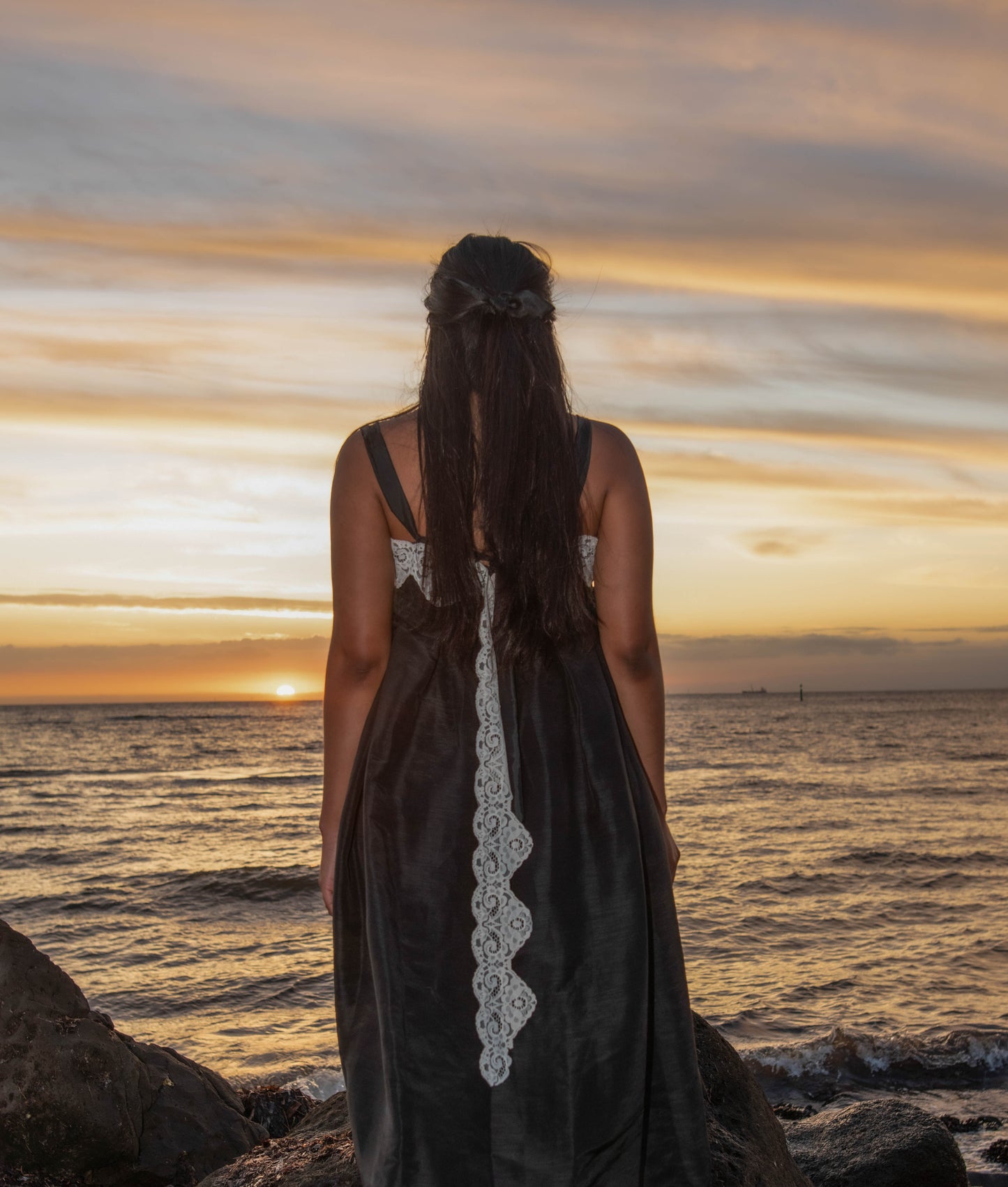 Empire Black Silk Dress