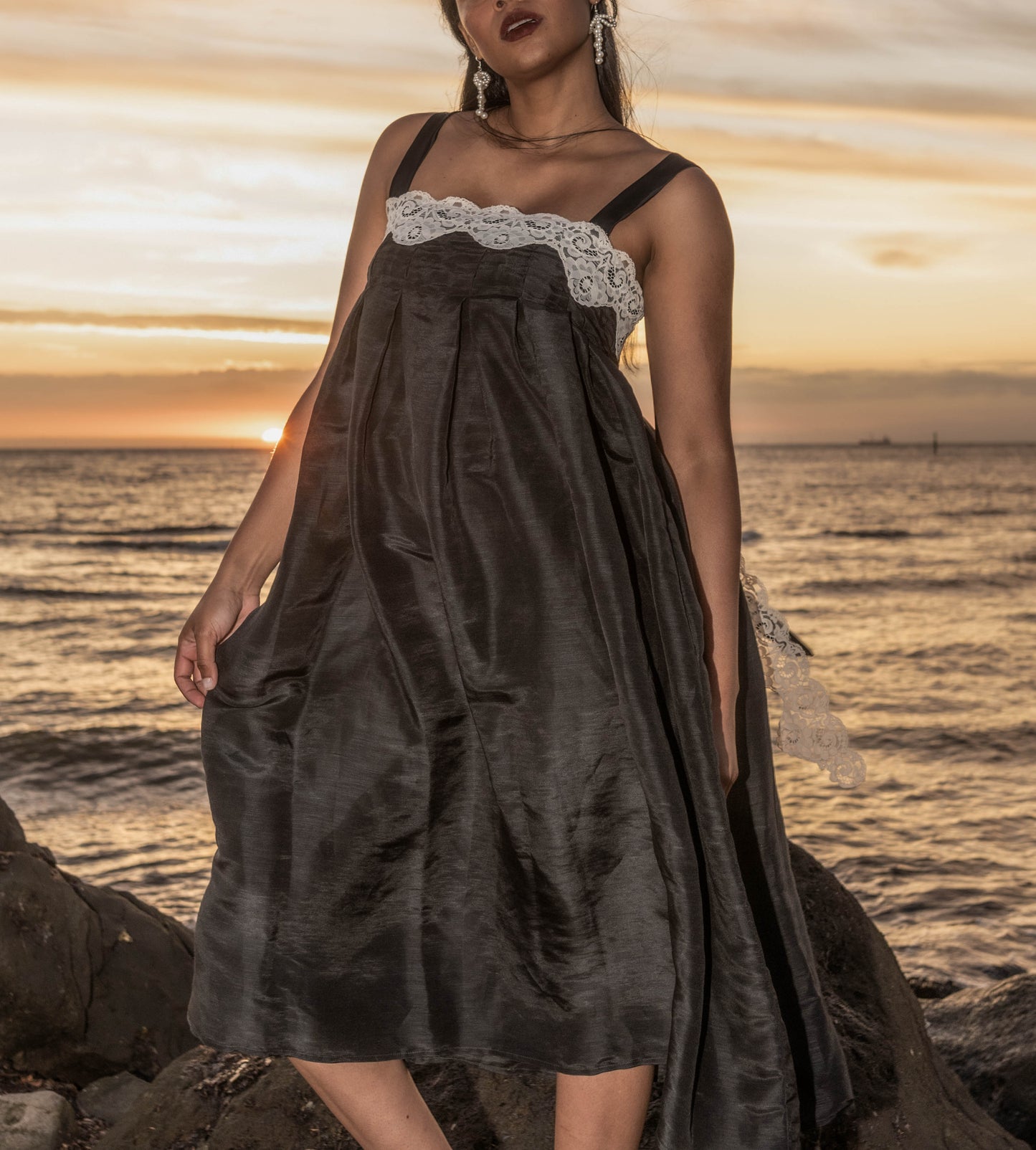 Empire Black Silk Dress