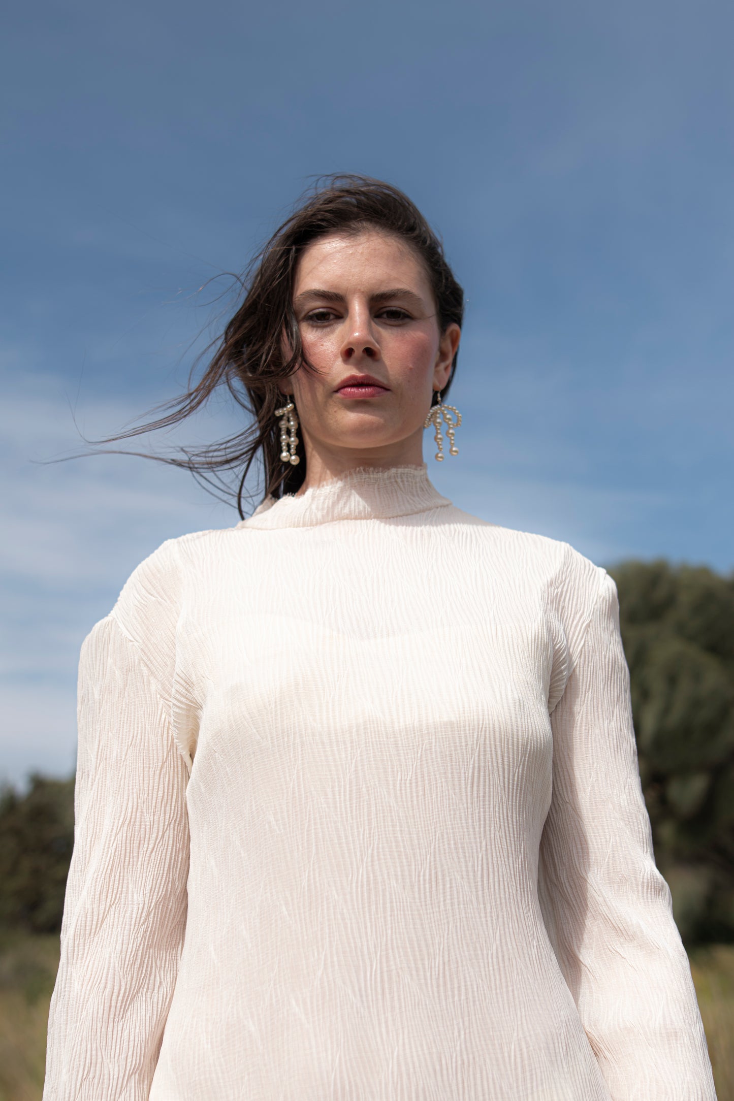 Plisse Dress White